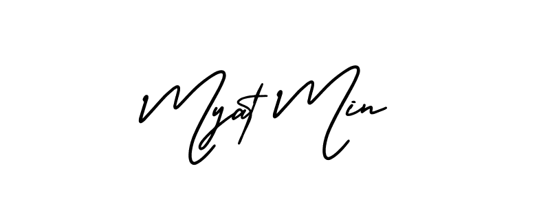 You should practise on your own different ways (AmerikaSignatureDemo-Regular) to write your name (Myat Min) in signature. don't let someone else do it for you. Myat Min signature style 3 images and pictures png