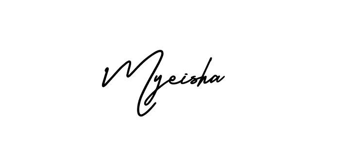 AmerikaSignatureDemo-Regular is a professional signature style that is perfect for those who want to add a touch of class to their signature. It is also a great choice for those who want to make their signature more unique. Get Myeisha name to fancy signature for free. Myeisha signature style 3 images and pictures png