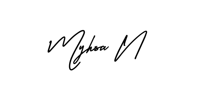 You should practise on your own different ways (AmerikaSignatureDemo-Regular) to write your name (Myhsa N) in signature. don't let someone else do it for you. Myhsa N signature style 3 images and pictures png