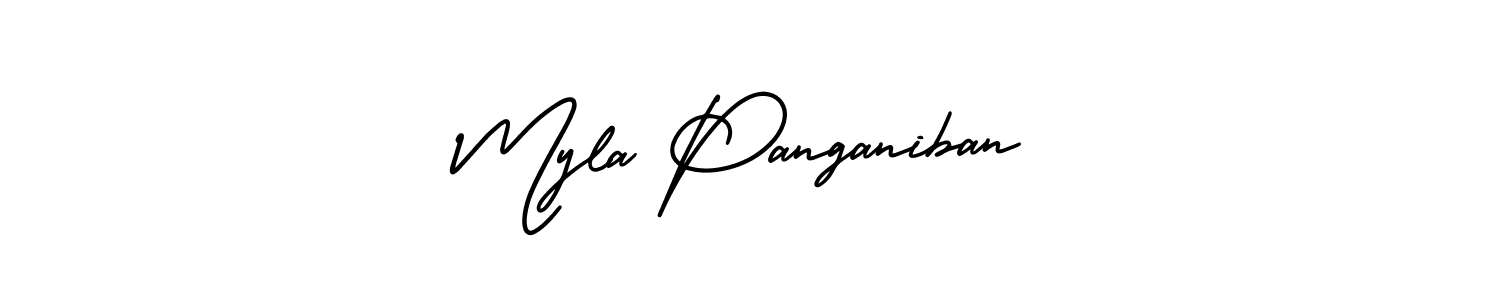 How to make Myla Panganiban name signature. Use AmerikaSignatureDemo-Regular style for creating short signs online. This is the latest handwritten sign. Myla Panganiban signature style 3 images and pictures png