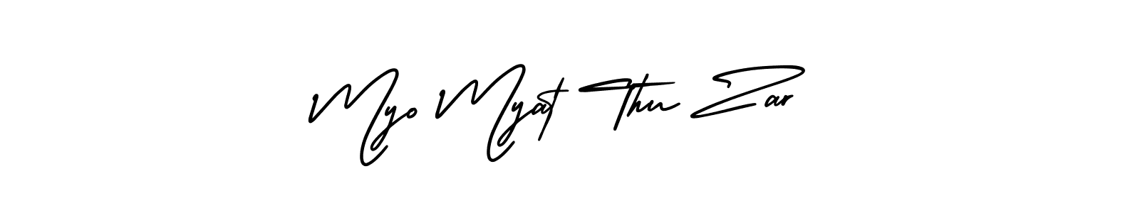 This is the best signature style for the Myo Myat Thu Zar name. Also you like these signature font (AmerikaSignatureDemo-Regular). Mix name signature. Myo Myat Thu Zar signature style 3 images and pictures png