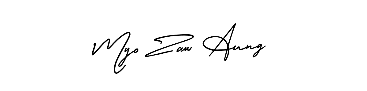 You should practise on your own different ways (AmerikaSignatureDemo-Regular) to write your name (Myo Zaw Aung) in signature. don't let someone else do it for you. Myo Zaw Aung signature style 3 images and pictures png