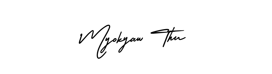 How to make Myokyaw Thu name signature. Use AmerikaSignatureDemo-Regular style for creating short signs online. This is the latest handwritten sign. Myokyaw Thu signature style 3 images and pictures png