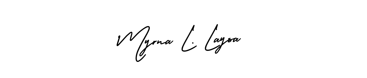 if you are searching for the best signature style for your name Myrna L. Laysa. so please give up your signature search. here we have designed multiple signature styles  using AmerikaSignatureDemo-Regular. Myrna L. Laysa signature style 3 images and pictures png