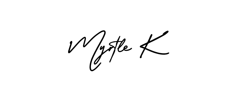 The best way (AmerikaSignatureDemo-Regular) to make a short signature is to pick only two or three words in your name. The name Myrtle K include a total of six letters. For converting this name. Myrtle K signature style 3 images and pictures png