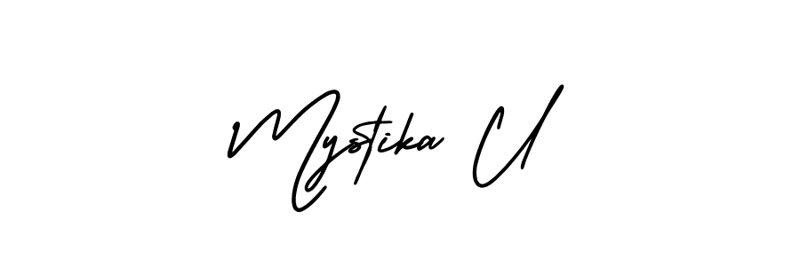 How to make Mystika U name signature. Use AmerikaSignatureDemo-Regular style for creating short signs online. This is the latest handwritten sign. Mystika U signature style 3 images and pictures png