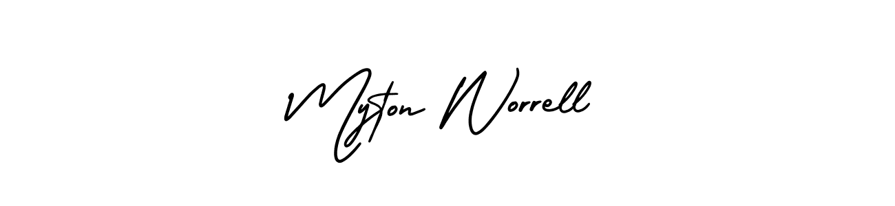 How to make Myton Worrell name signature. Use AmerikaSignatureDemo-Regular style for creating short signs online. This is the latest handwritten sign. Myton Worrell signature style 3 images and pictures png