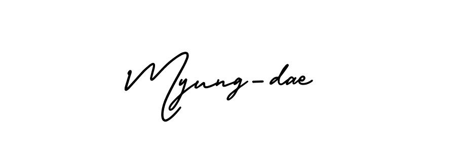 The best way (AmerikaSignatureDemo-Regular) to make a short signature is to pick only two or three words in your name. The name Myung-dae include a total of six letters. For converting this name. Myung-dae signature style 3 images and pictures png
