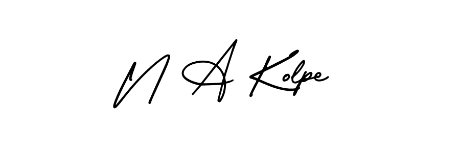 You should practise on your own different ways (AmerikaSignatureDemo-Regular) to write your name (N A Kolpe) in signature. don't let someone else do it for you. N A Kolpe signature style 3 images and pictures png