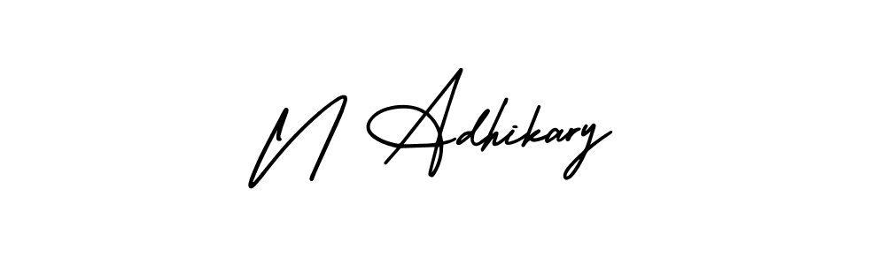 You should practise on your own different ways (AmerikaSignatureDemo-Regular) to write your name (N Adhikary) in signature. don't let someone else do it for you. N Adhikary signature style 3 images and pictures png
