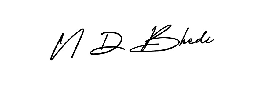 You should practise on your own different ways (AmerikaSignatureDemo-Regular) to write your name (N D Bhedi) in signature. don't let someone else do it for you. N D Bhedi signature style 3 images and pictures png