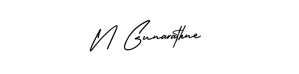 You should practise on your own different ways (AmerikaSignatureDemo-Regular) to write your name (N Gunarathne) in signature. don't let someone else do it for you. N Gunarathne signature style 3 images and pictures png