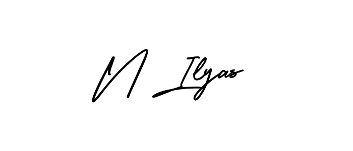 The best way (AmerikaSignatureDemo-Regular) to make a short signature is to pick only two or three words in your name. The name N Ilyas include a total of six letters. For converting this name. N Ilyas signature style 3 images and pictures png