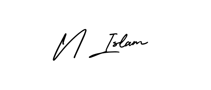 How to make N Islam name signature. Use AmerikaSignatureDemo-Regular style for creating short signs online. This is the latest handwritten sign. N Islam signature style 3 images and pictures png