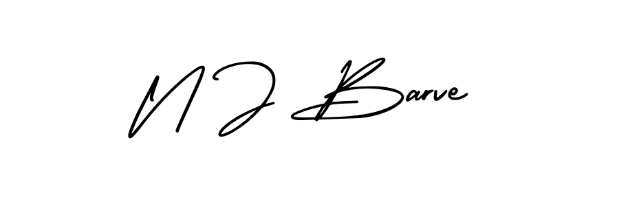 The best way (AmerikaSignatureDemo-Regular) to make a short signature is to pick only two or three words in your name. The name N J Barve include a total of six letters. For converting this name. N J Barve signature style 3 images and pictures png