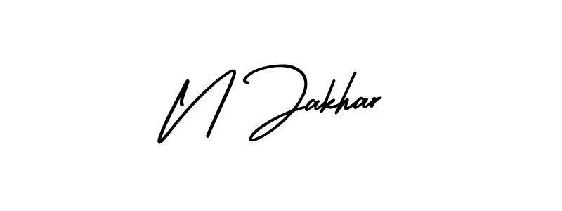 The best way (AmerikaSignatureDemo-Regular) to make a short signature is to pick only two or three words in your name. The name N Jakhar include a total of six letters. For converting this name. N Jakhar signature style 3 images and pictures png