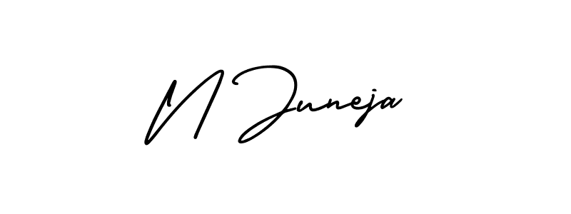 You should practise on your own different ways (AmerikaSignatureDemo-Regular) to write your name (N Juneja) in signature. don't let someone else do it for you. N Juneja signature style 3 images and pictures png