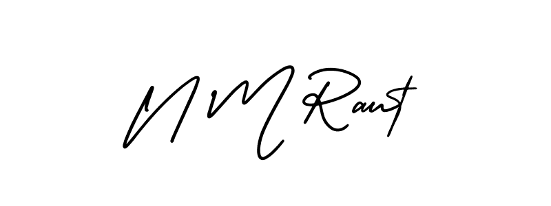 You should practise on your own different ways (AmerikaSignatureDemo-Regular) to write your name (N M Raut) in signature. don't let someone else do it for you. N M Raut signature style 3 images and pictures png