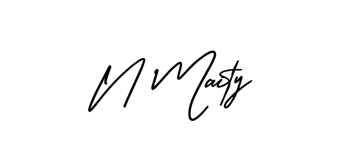 You should practise on your own different ways (AmerikaSignatureDemo-Regular) to write your name (N Maity) in signature. don't let someone else do it for you. N Maity signature style 3 images and pictures png