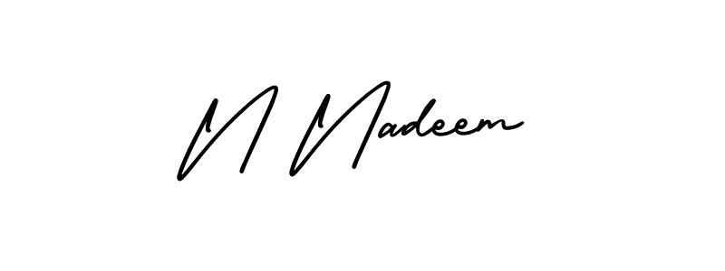 How to make N Nadeem name signature. Use AmerikaSignatureDemo-Regular style for creating short signs online. This is the latest handwritten sign. N Nadeem signature style 3 images and pictures png
