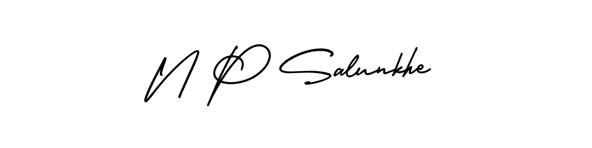 Use a signature maker to create a handwritten signature online. With this signature software, you can design (AmerikaSignatureDemo-Regular) your own signature for name N P Salunkhe. N P Salunkhe signature style 3 images and pictures png