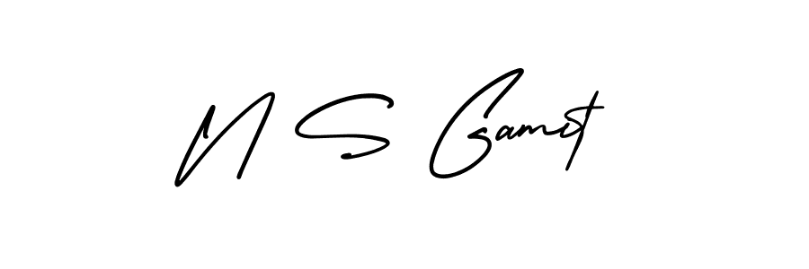 The best way (AmerikaSignatureDemo-Regular) to make a short signature is to pick only two or three words in your name. The name N S Gamit include a total of six letters. For converting this name. N S Gamit signature style 3 images and pictures png