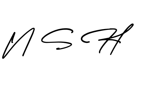 How to make N S H name signature. Use AmerikaSignatureDemo-Regular style for creating short signs online. This is the latest handwritten sign. N S H signature style 3 images and pictures png