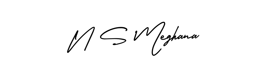 How to make N S Meghana name signature. Use AmerikaSignatureDemo-Regular style for creating short signs online. This is the latest handwritten sign. N S Meghana signature style 3 images and pictures png