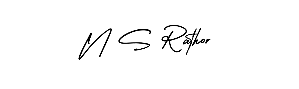 The best way (AmerikaSignatureDemo-Regular) to make a short signature is to pick only two or three words in your name. The name N S Rathor include a total of six letters. For converting this name. N S Rathor signature style 3 images and pictures png
