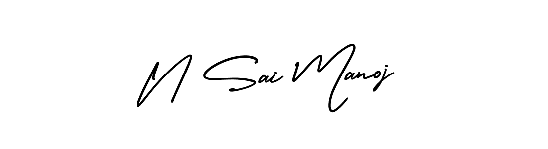 You should practise on your own different ways (AmerikaSignatureDemo-Regular) to write your name (N Sai Manoj) in signature. don't let someone else do it for you. N Sai Manoj signature style 3 images and pictures png