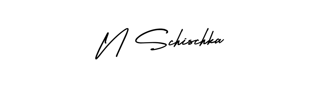 How to make N Schischka name signature. Use AmerikaSignatureDemo-Regular style for creating short signs online. This is the latest handwritten sign. N Schischka signature style 3 images and pictures png