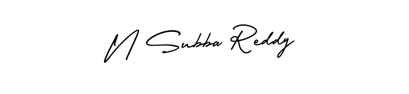 The best way (AmerikaSignatureDemo-Regular) to make a short signature is to pick only two or three words in your name. The name N Subba Reddy include a total of six letters. For converting this name. N Subba Reddy signature style 3 images and pictures png