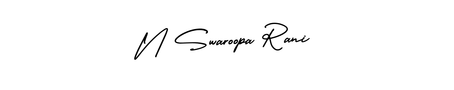 You should practise on your own different ways (AmerikaSignatureDemo-Regular) to write your name (N Swaroopa Rani) in signature. don't let someone else do it for you. N Swaroopa Rani signature style 3 images and pictures png