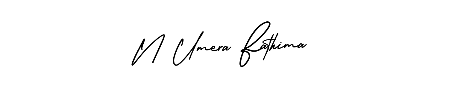 How to make N Umera Fathima name signature. Use AmerikaSignatureDemo-Regular style for creating short signs online. This is the latest handwritten sign. N Umera Fathima signature style 3 images and pictures png