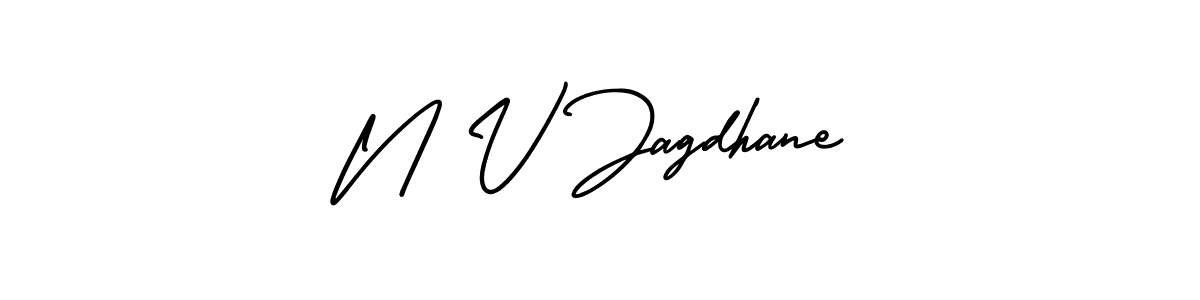 You should practise on your own different ways (AmerikaSignatureDemo-Regular) to write your name (N V Jagdhane) in signature. don't let someone else do it for you. N V Jagdhane signature style 3 images and pictures png
