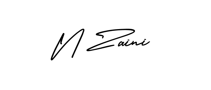 The best way (AmerikaSignatureDemo-Regular) to make a short signature is to pick only two or three words in your name. The name N Zaini include a total of six letters. For converting this name. N Zaini signature style 3 images and pictures png