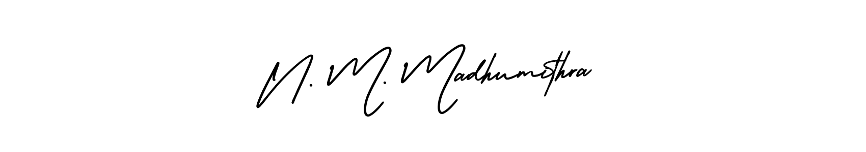 Similarly AmerikaSignatureDemo-Regular is the best handwritten signature design. Signature creator online .You can use it as an online autograph creator for name N. M. Madhumithra. N. M. Madhumithra signature style 3 images and pictures png