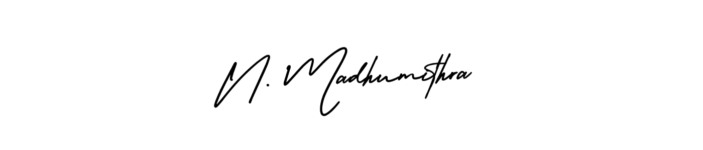 How to make N. Madhumithra name signature. Use AmerikaSignatureDemo-Regular style for creating short signs online. This is the latest handwritten sign. N. Madhumithra signature style 3 images and pictures png