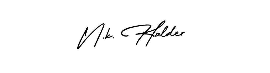 How to make N.k. Halder name signature. Use AmerikaSignatureDemo-Regular style for creating short signs online. This is the latest handwritten sign. N.k. Halder signature style 3 images and pictures png