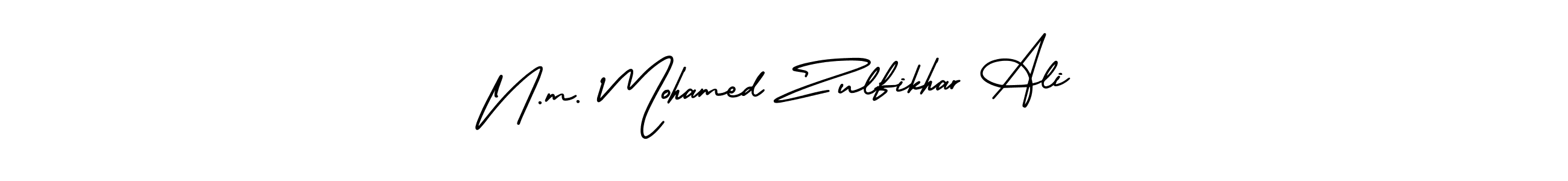 Design your own signature with our free online signature maker. With this signature software, you can create a handwritten (AmerikaSignatureDemo-Regular) signature for name N.m. Mohamed Zulfikhar Ali. N.m. Mohamed Zulfikhar Ali signature style 3 images and pictures png