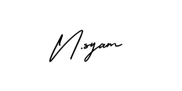 You should practise on your own different ways (AmerikaSignatureDemo-Regular) to write your name (N.syam) in signature. don't let someone else do it for you. N.syam signature style 3 images and pictures png