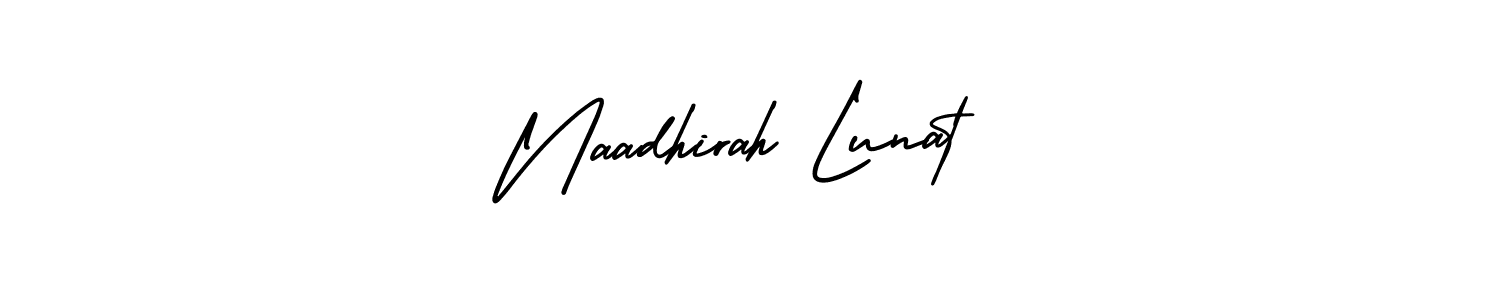 How to make Naadhirah Lunat name signature. Use AmerikaSignatureDemo-Regular style for creating short signs online. This is the latest handwritten sign. Naadhirah Lunat signature style 3 images and pictures png