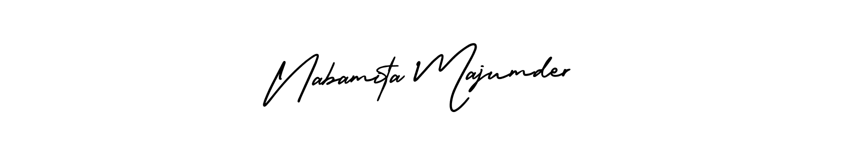 The best way (AmerikaSignatureDemo-Regular) to make a short signature is to pick only two or three words in your name. The name Nabamita Majumder include a total of six letters. For converting this name. Nabamita Majumder signature style 3 images and pictures png