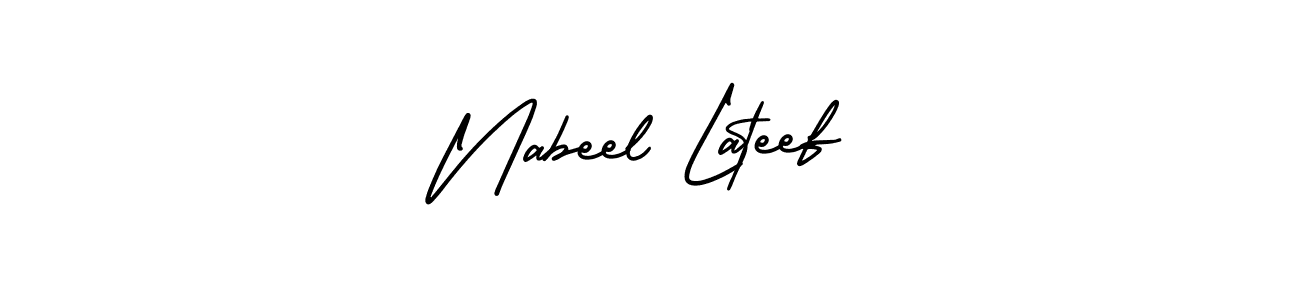 You should practise on your own different ways (AmerikaSignatureDemo-Regular) to write your name (Nabeel Lateef) in signature. don't let someone else do it for you. Nabeel Lateef signature style 3 images and pictures png