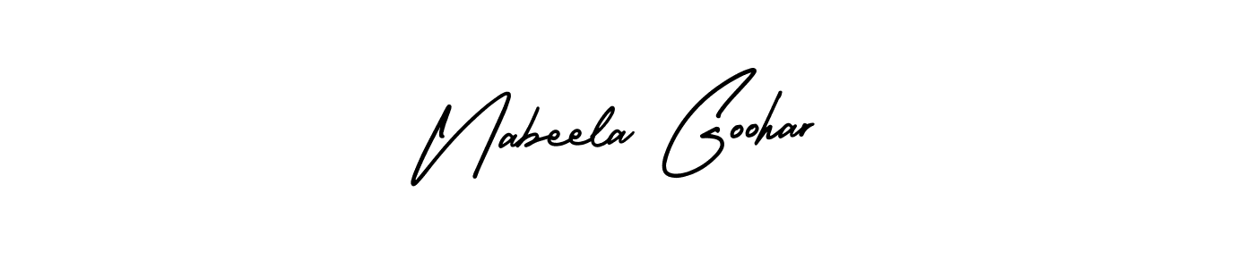 if you are searching for the best signature style for your name Nabeela Goohar. so please give up your signature search. here we have designed multiple signature styles  using AmerikaSignatureDemo-Regular. Nabeela Goohar signature style 3 images and pictures png