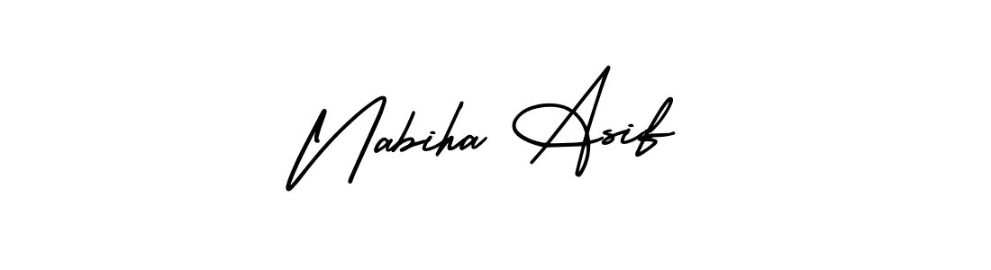 The best way (AmerikaSignatureDemo-Regular) to make a short signature is to pick only two or three words in your name. The name Nabiha Asif include a total of six letters. For converting this name. Nabiha Asif signature style 3 images and pictures png