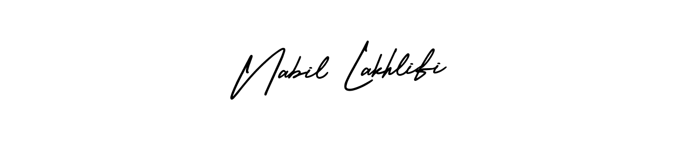 You should practise on your own different ways (AmerikaSignatureDemo-Regular) to write your name (Nabil Lakhlifi) in signature. don't let someone else do it for you. Nabil Lakhlifi signature style 3 images and pictures png