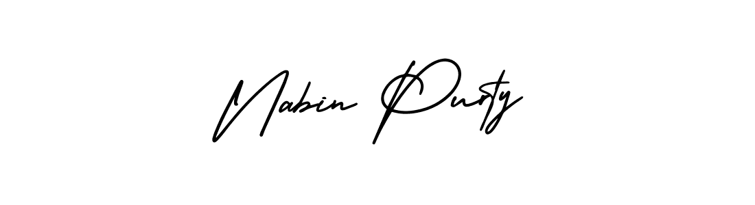 You should practise on your own different ways (AmerikaSignatureDemo-Regular) to write your name (Nabin Purty) in signature. don't let someone else do it for you. Nabin Purty signature style 3 images and pictures png