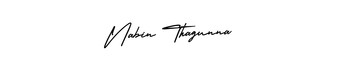 You should practise on your own different ways (AmerikaSignatureDemo-Regular) to write your name (Nabin Thagunna) in signature. don't let someone else do it for you. Nabin Thagunna signature style 3 images and pictures png