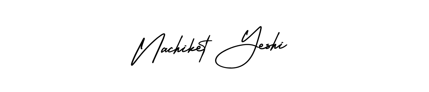 You should practise on your own different ways (AmerikaSignatureDemo-Regular) to write your name (Nachiket Yeshi) in signature. don't let someone else do it for you. Nachiket Yeshi signature style 3 images and pictures png